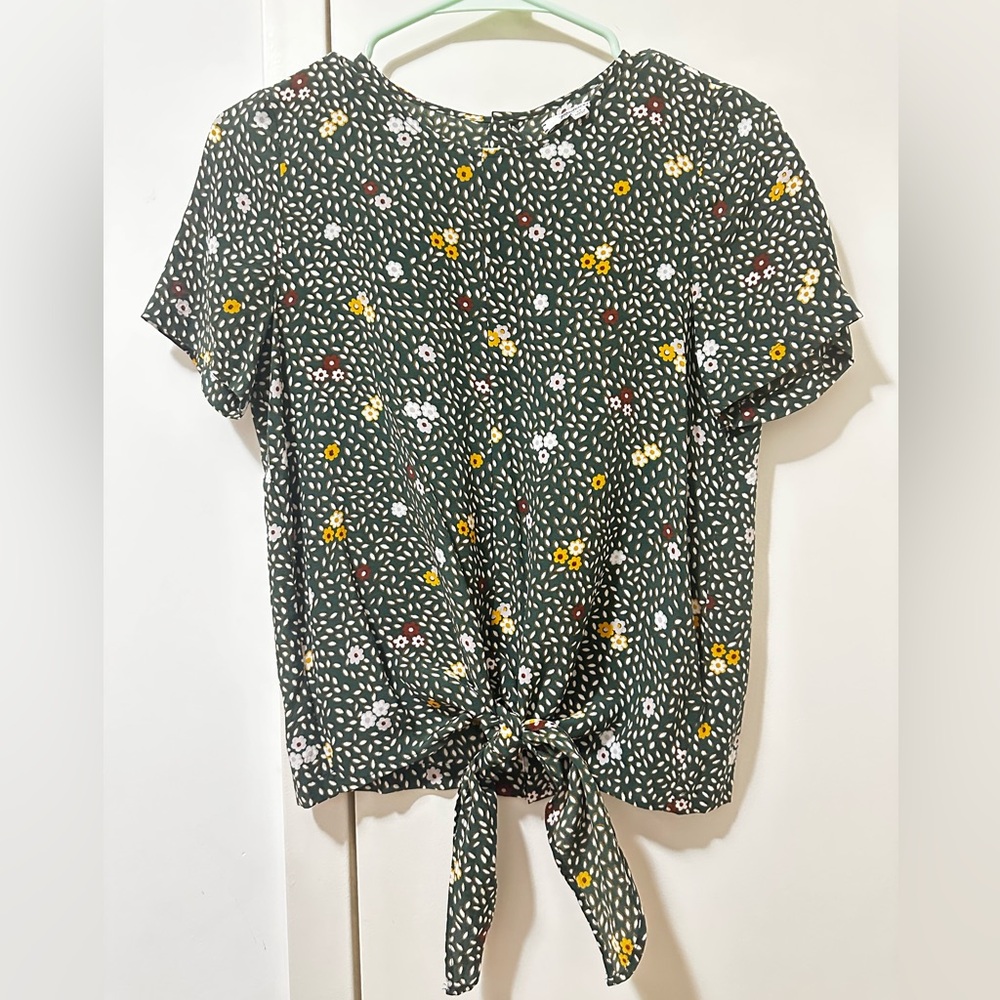 Madewell Black and White Tie Front Blouse